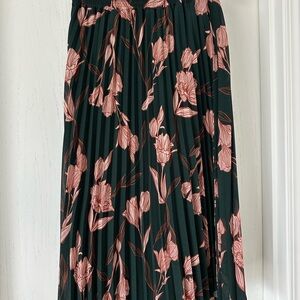 A New Day Green and Pink Pleated Midi Skirt